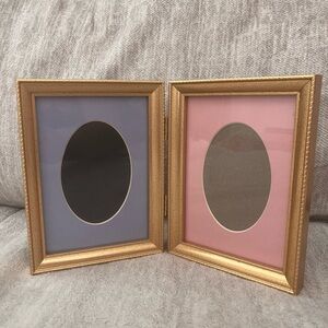 Gold vintage  Double Picture Frame with Pink and Blue Mats